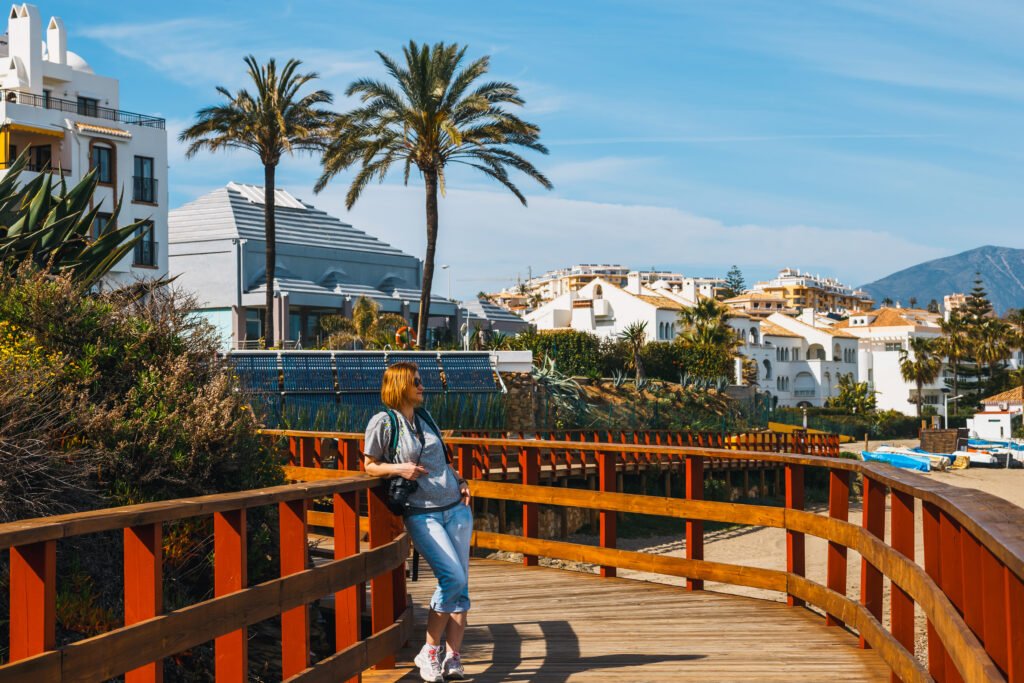 Coastal buildings and promenade area in La Cala de Mijas