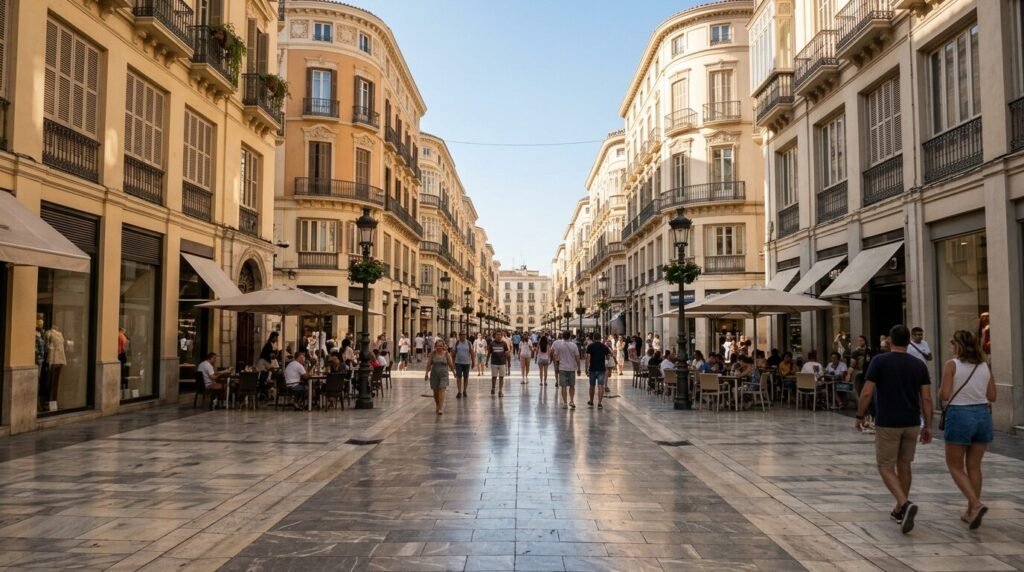 Calle Larios pedestrian shopping street in Málaga on a sunny day